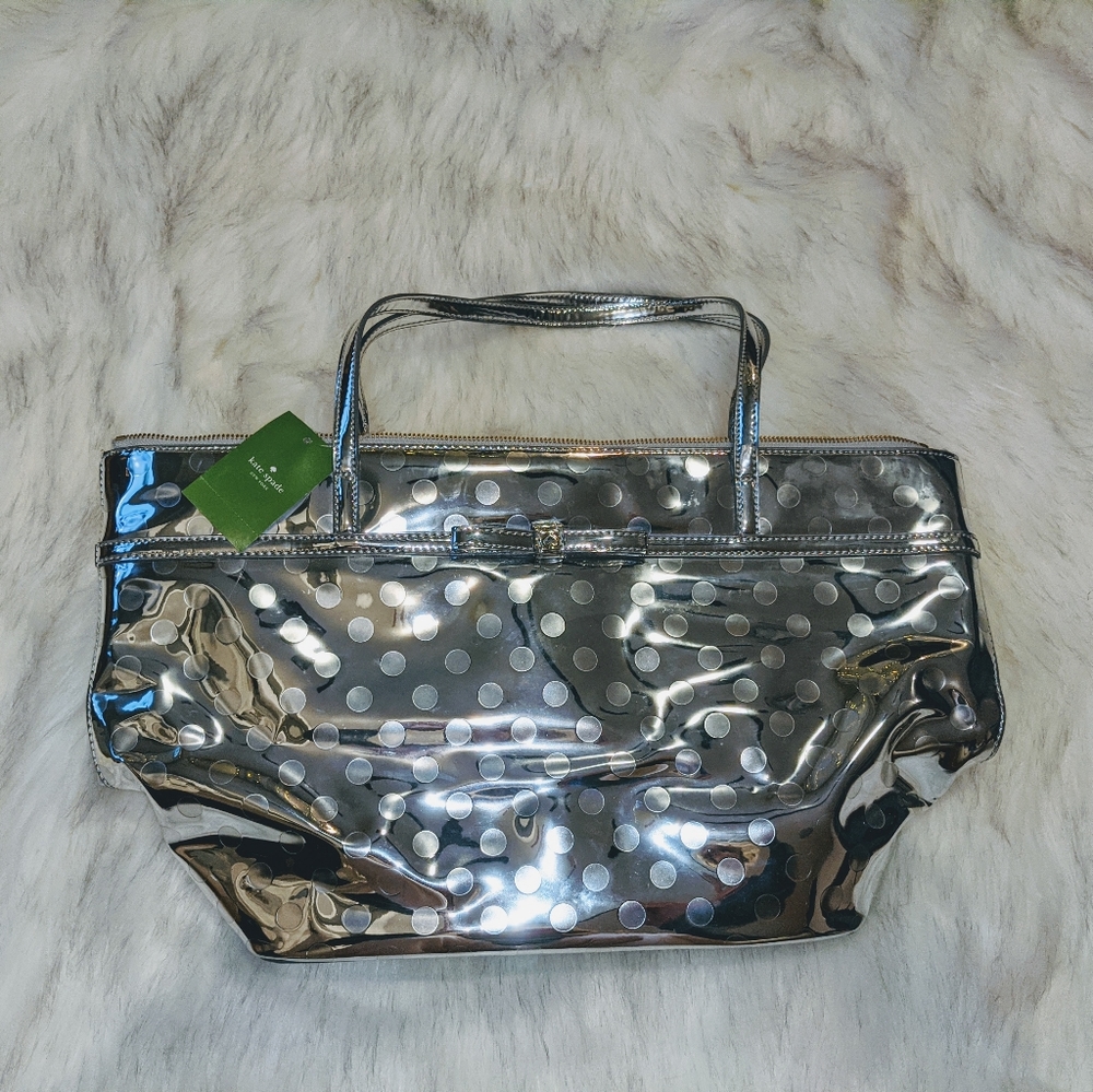 Kate Spade Silver Polka Dot Zippered Tote Purse